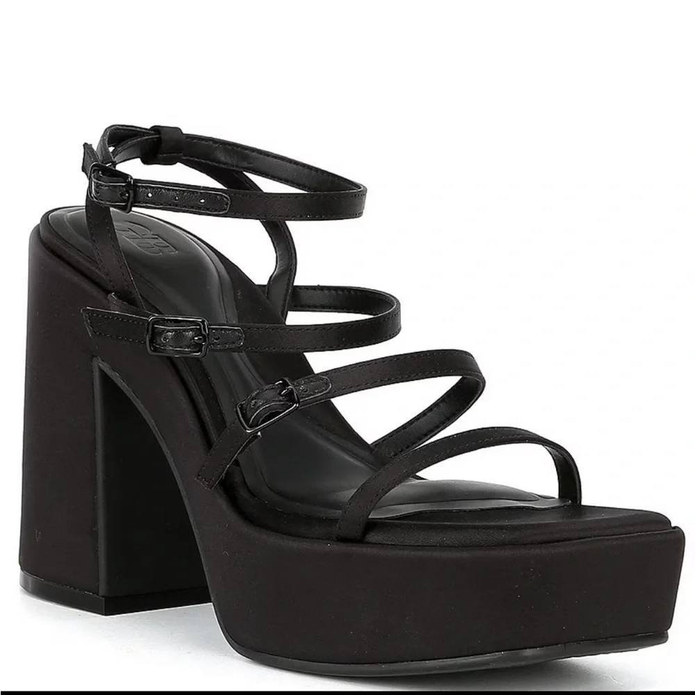 GB Drama Queen Black Satin Strappy Platform Dress Sandals Size 9 NEW